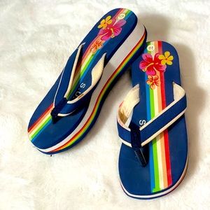 Rainbow wedge sandals